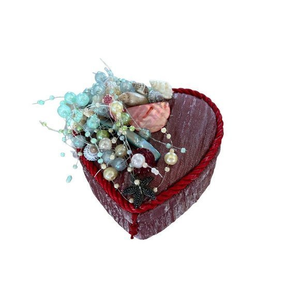 Handcrafted Fabric Covered‎ Heart Shaped Trinket Box with Embellished Lid
